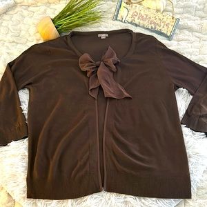 J.Jill sz L 100% tussah silk open front with silk tie closure chocolate brown